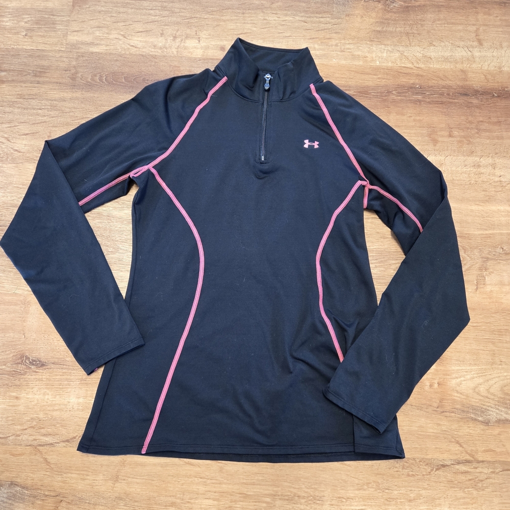 Under Armour Black Long-Sleeve Half-Zip Top with Pink Piping Medium Semi-fitted